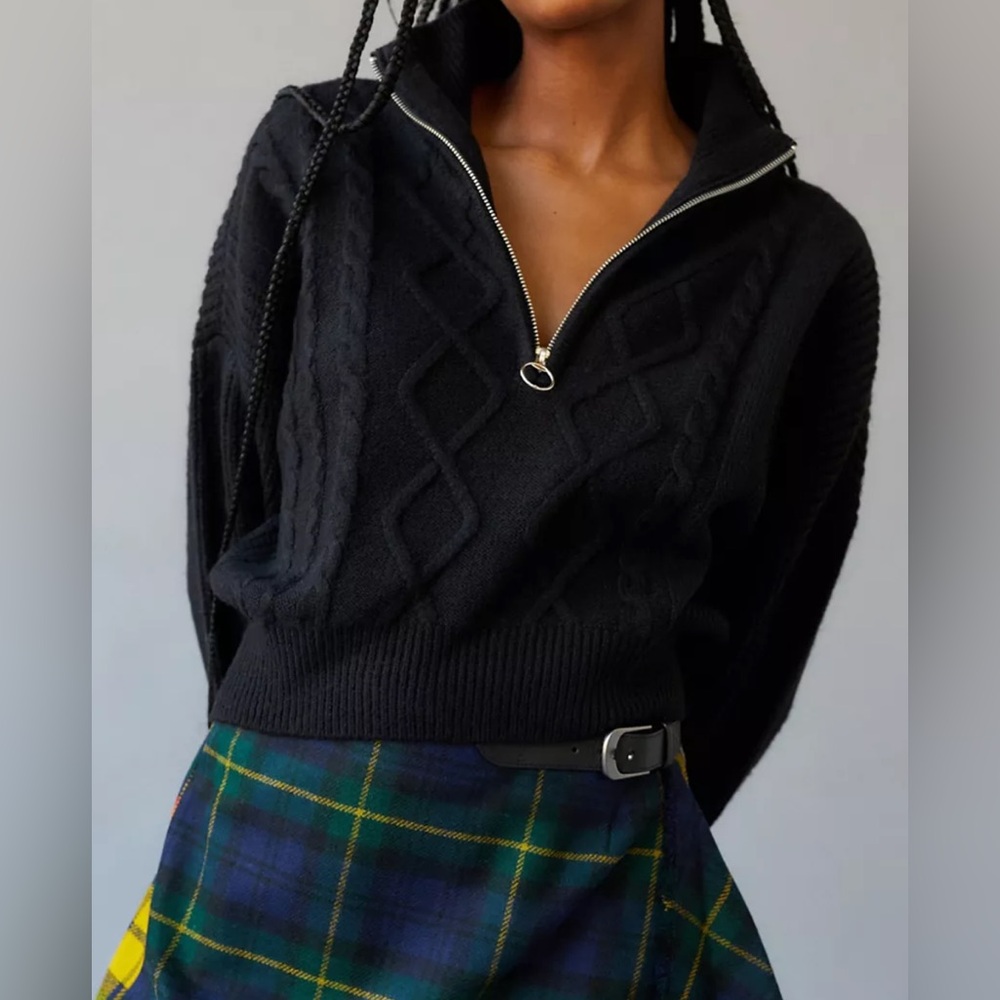Urban Outfitters Black Cable Knit Quarter Zip Sweater